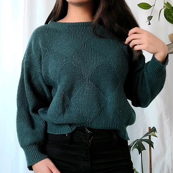 Vintage green Italian wool blend knit sweater - Picture 1 of 7